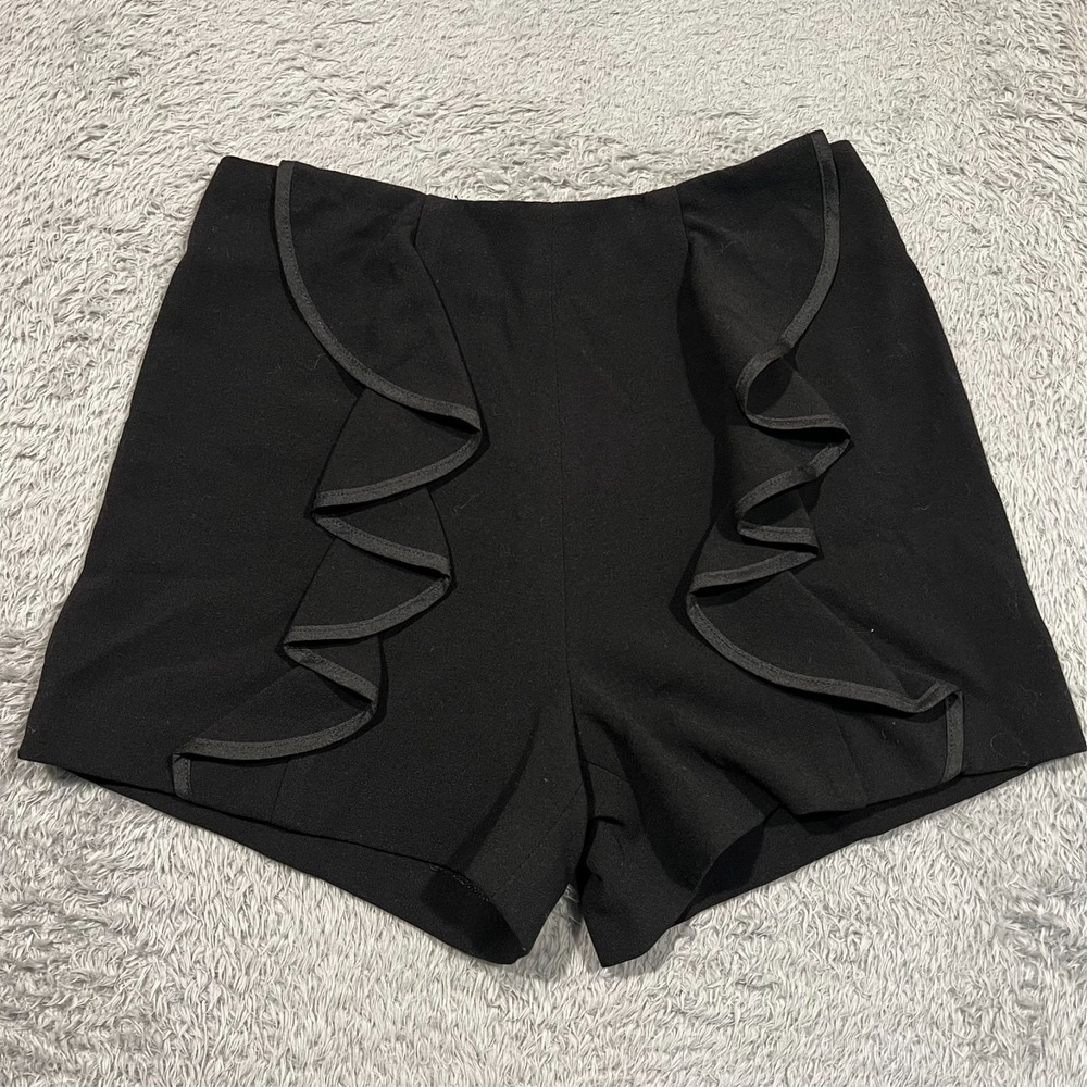 Corey Lynn Calter Roma Ruffle Front Shorts Black Back Zip Size 0
